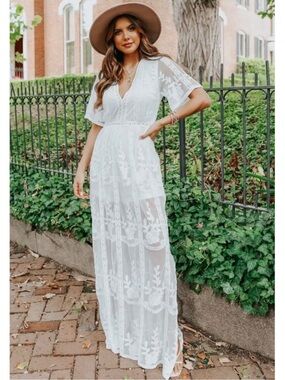 Magnolia White Lace Embroidered Maxi Dress